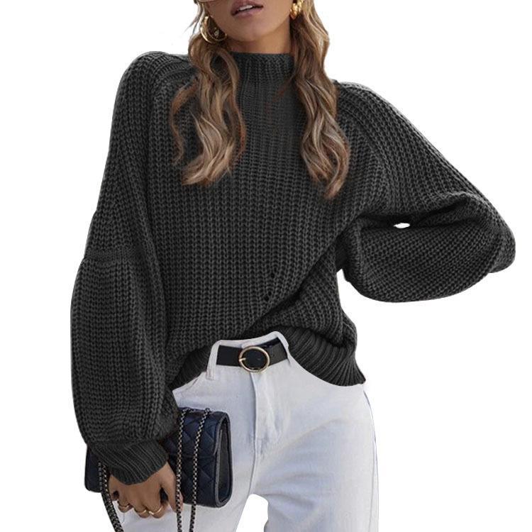 Pull en gros mailles pour femmes avec col haut et coupe ample Chic und Stil