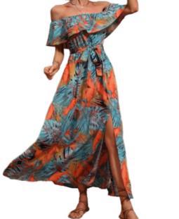 Robe maxi tropicale à épaules dénudées pour femmes Chic und Stil