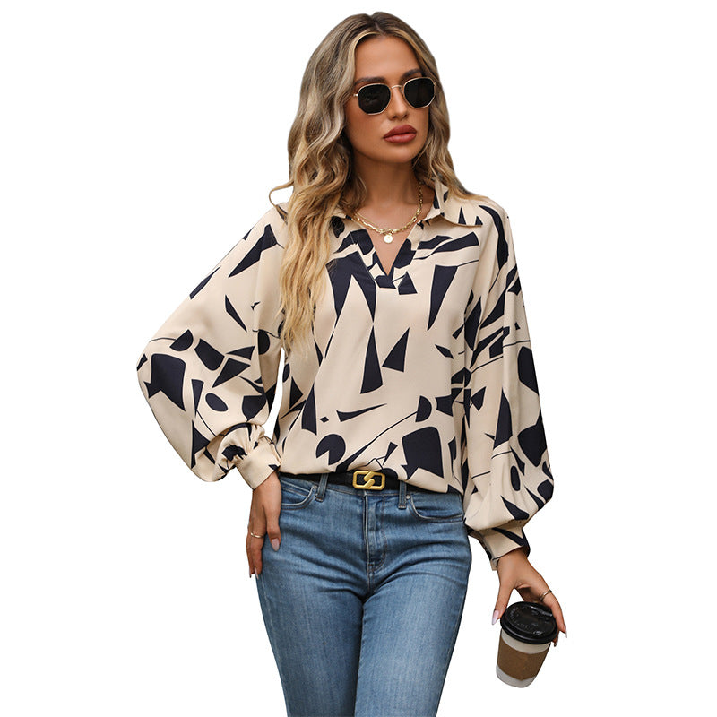 Blouse féminine à la mode avec motif géométrique et coupe décontractée Chic und Stil