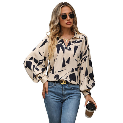 Blouse féminine à la mode avec motif géométrique et coupe décontractée Chic und Stil