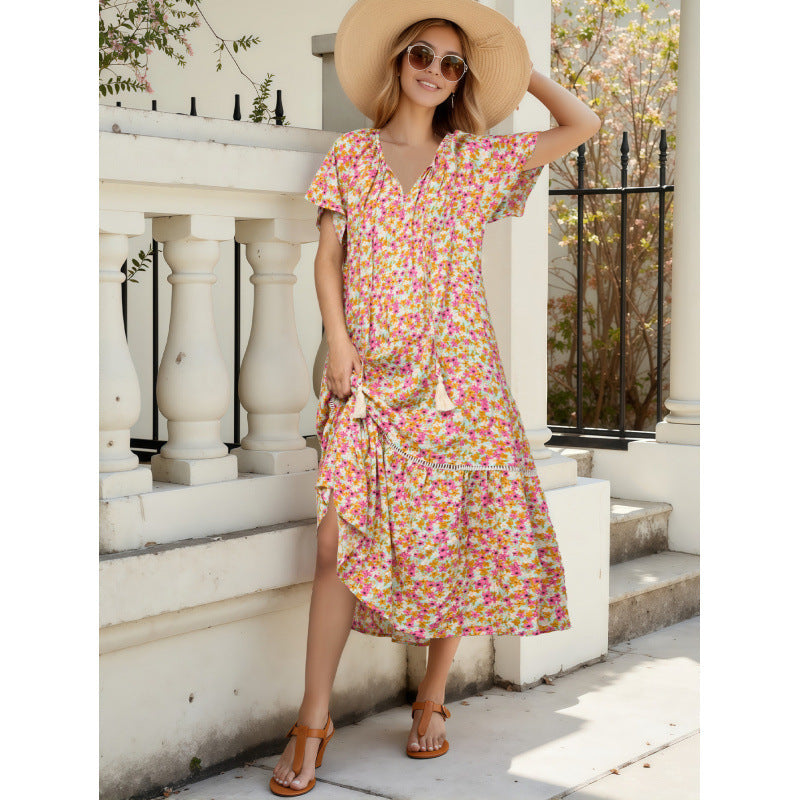 Robes maxi à volants en fleurs pour femmes Chic und Stil