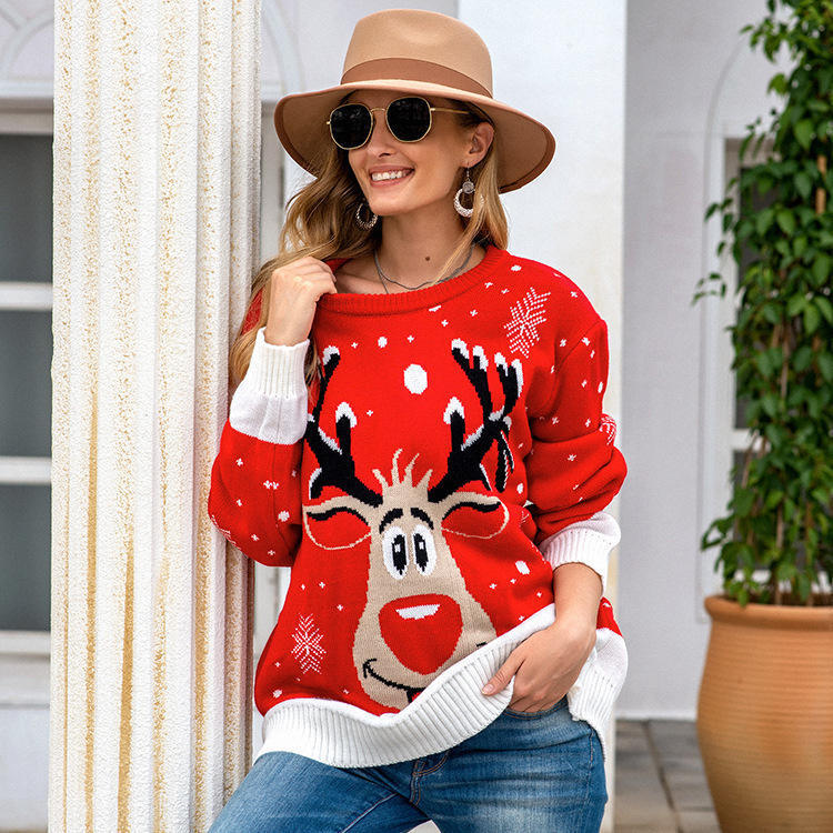 Pull en laine de Noël pour femmes avec motif de renne festif et effets 3D Chic und Stil