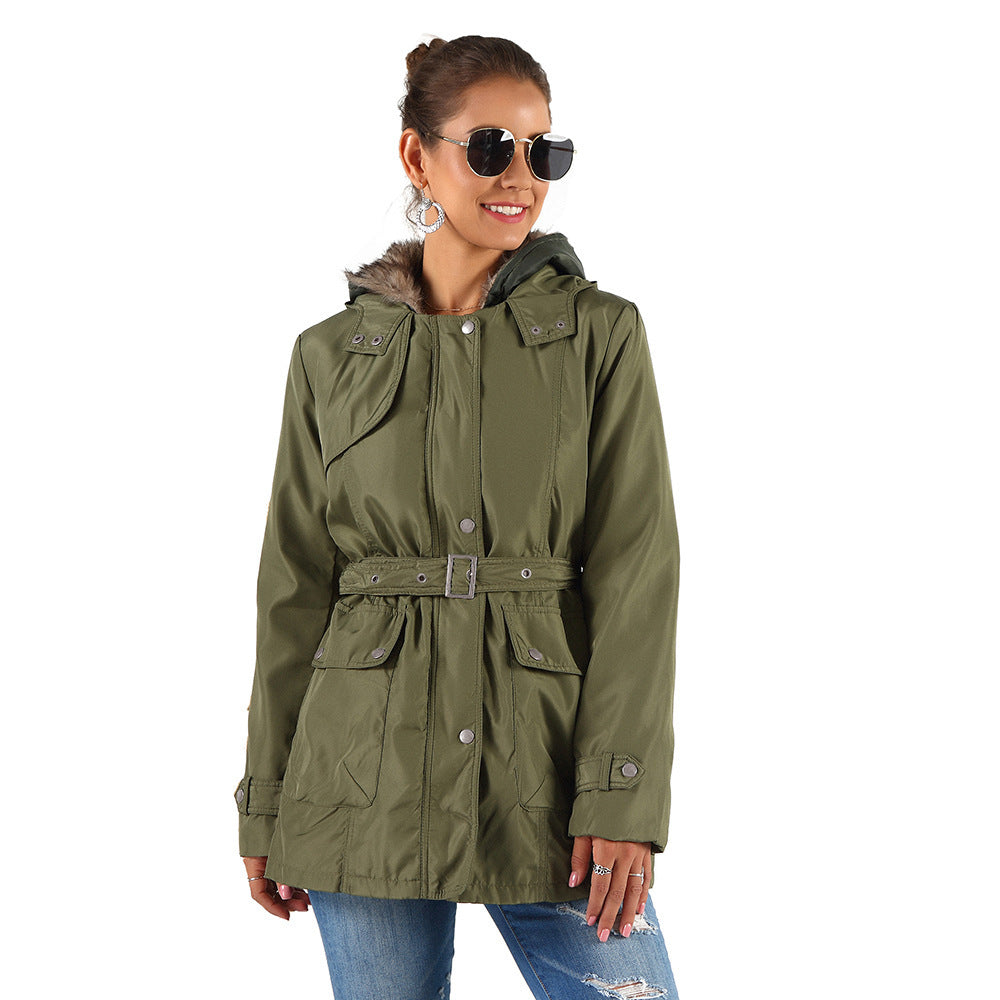 Ladies Outerwear Parka with adjustable drawstring and removable hood Chic and Style