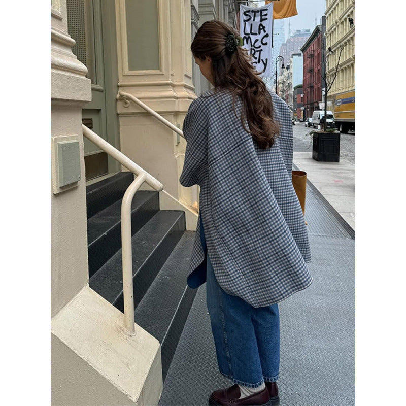 Chemise-giacket surdimensionnée pour femmes avec motif à carreaux et coupe décontractée Chic und Stil