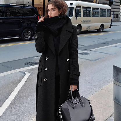 Ladies Classic Double-Breasted Wool Coat Chic and Style