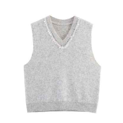 Dames élégant pull en tricot sans manches avec des appliqués scintillants Chic und Stil