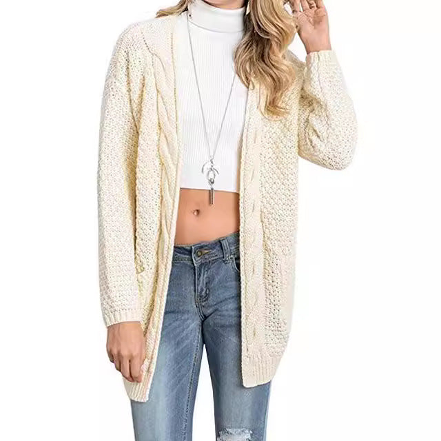 Dames cardigan en tricot confortable avec poches et motif torsadé Chic und Stil