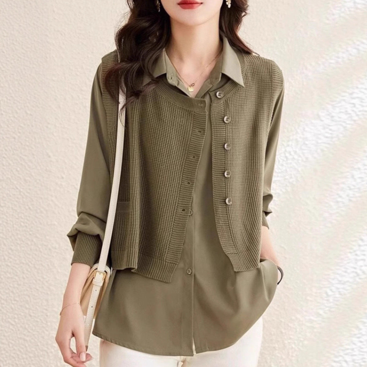 Femme pull en tricot avec chemise intégrée Chic und Stil