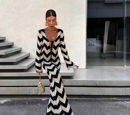 Robe maxi en tricot pour femmes avec motif en zigzag et découpes discrètes Chic und Stil