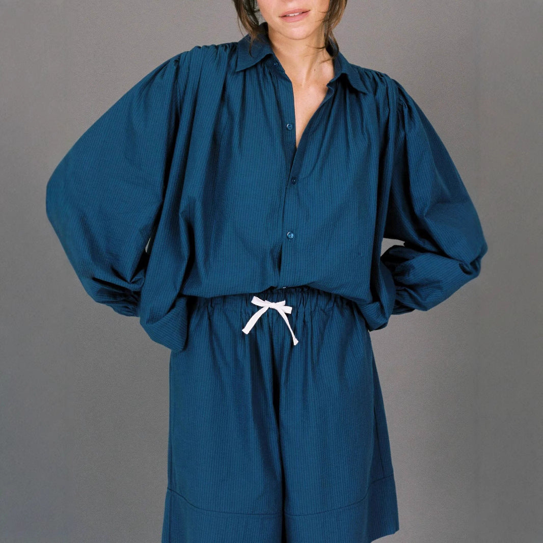 Woman casual outfit combined with loose blouse and shorts Chic and Style