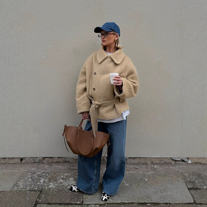 Dames chaude et stylée veste en laine oversized Chic und Stil