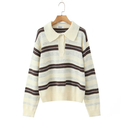 Pull en tricot élégant pour femmes avec col polo et motif rayé Chic und Stil