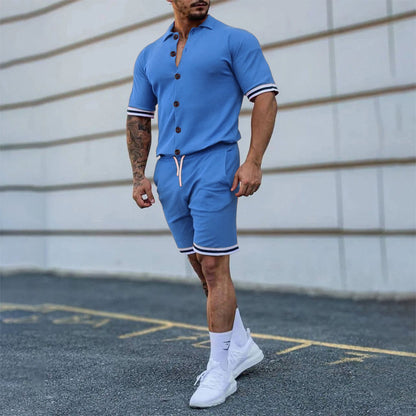 Leisure set for men with modern short sleeve shirt and chic and stylish shorts