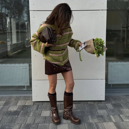 Dames gros pull en tricot avec design rayé Chic und Stil