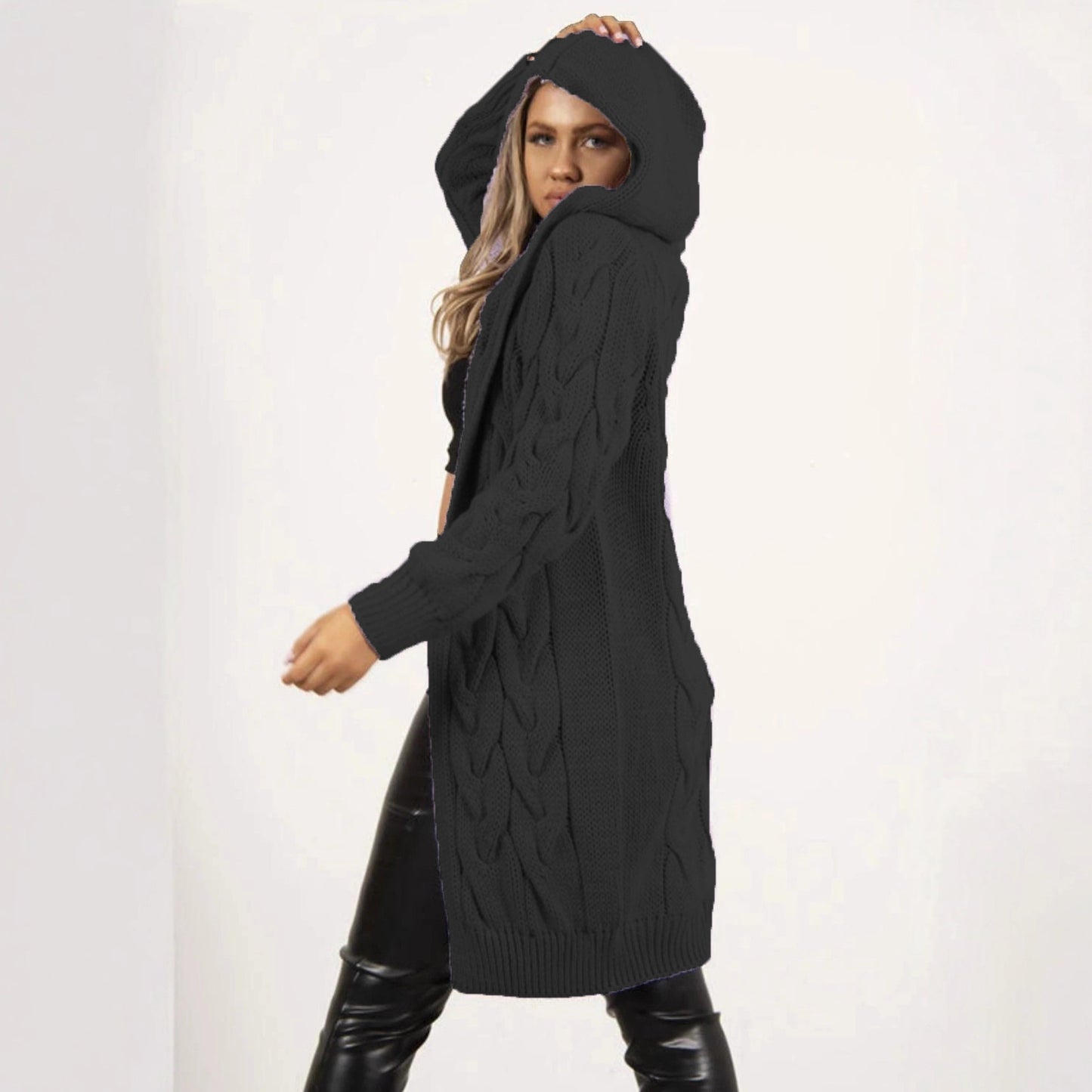 Dames Grossstrick Cardigan avec capuche et poches pratiques Chic und Stil