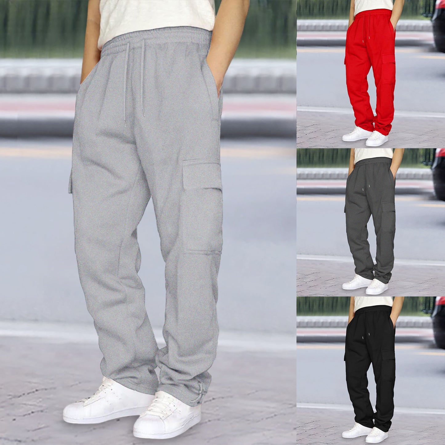 Chic and Style Men's Cargo Training Pants with Elastic Waistband and Side Pockets