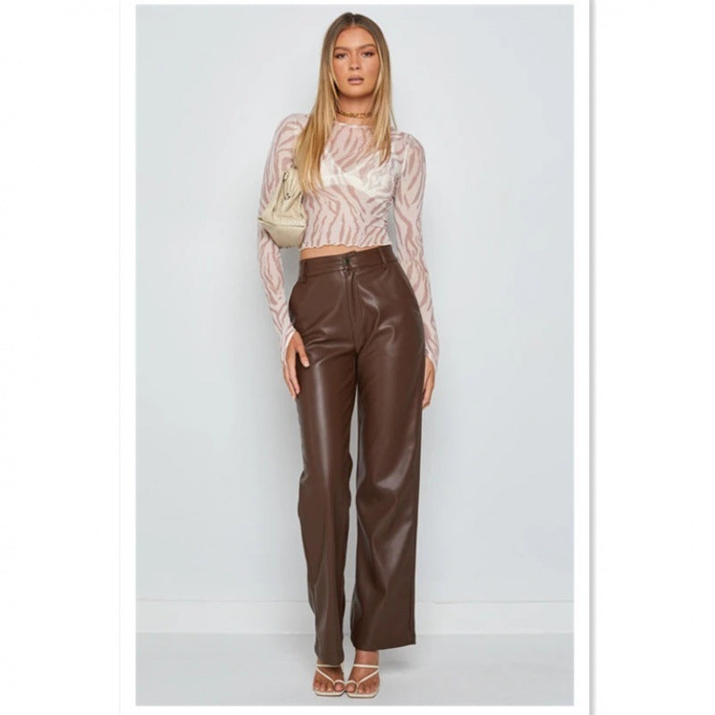Elegant faux leather trousers for women, high-waisted design Chic und Stil