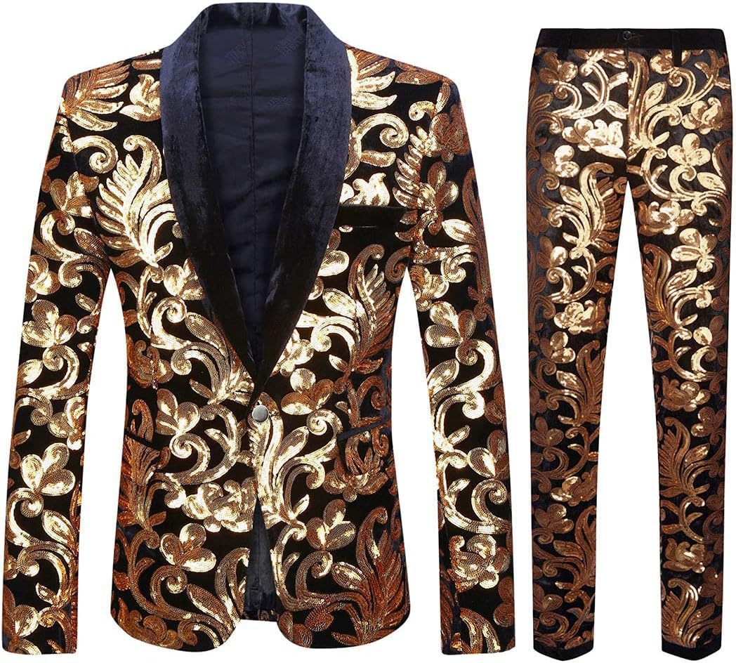 Costume élégant en velours pour hommes avec motif en sequins brillants Chic und Stil