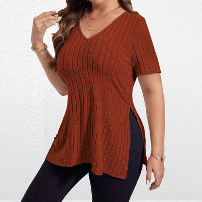 Dames haut décontracté à col en V avec motif en côtes texturé Chic und Stil