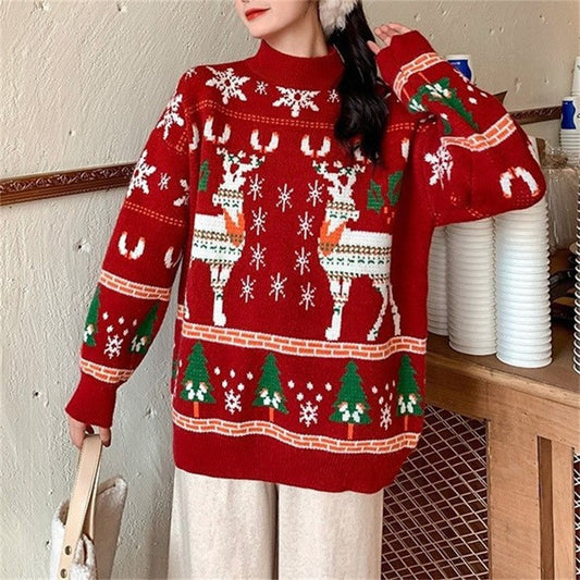 Pull festif pour femmes avec motif de renne en 3D et col haut Chic und Stil