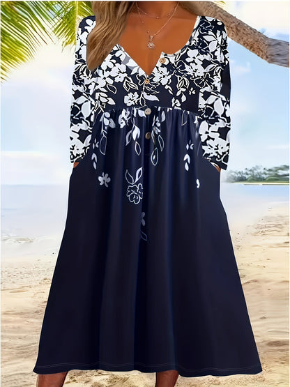 Robe maxi femme avec design floral et détails de boutons élégants Chic und Stil