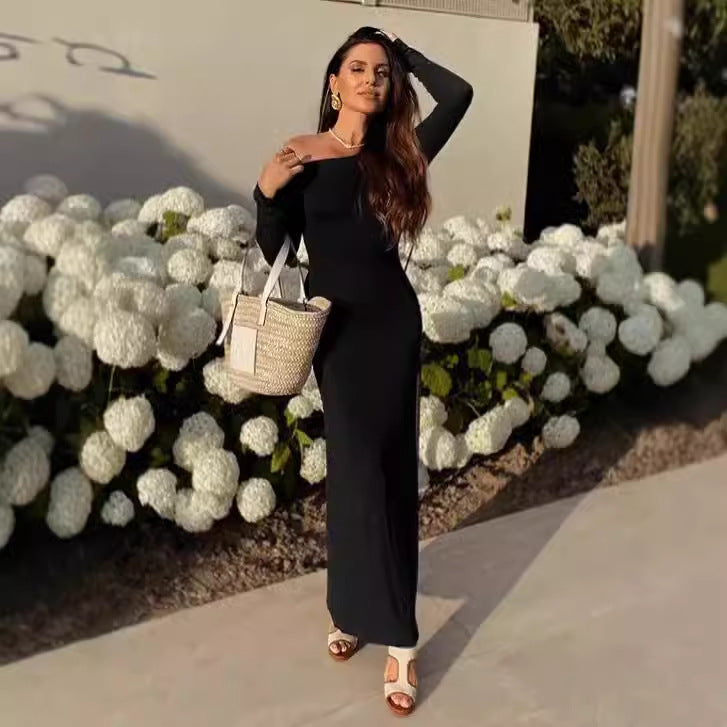 Robe maxi dos nu à manches longues pour dames Chic und Stil