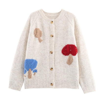 Pullover for women with colorful mushroom patterns and comfortable button details Chic and Style