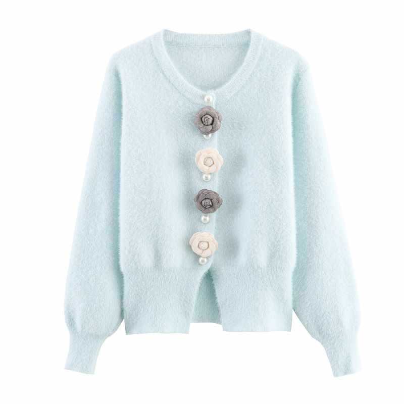 Dames gilet douillet en tricot avec détails de boutons floraux Chic und Stil