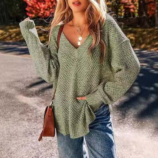 Femme Pull léger tricoté à col en V avec coupe décontractée Chic und Stil