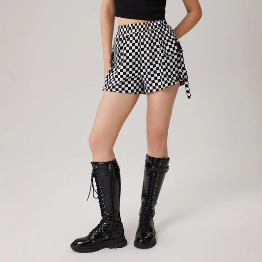 Shorts d'été à carreaux pour femmes avec poches latérales et taille élastique Chic und Stil