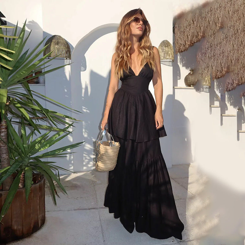 Femmes Élégant Maxi Robe Superposée Chic und Stil