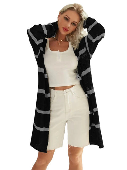 Cardigan pour femmes en tricot décontracté avec design rayé et avant ouvert Chic und Stil