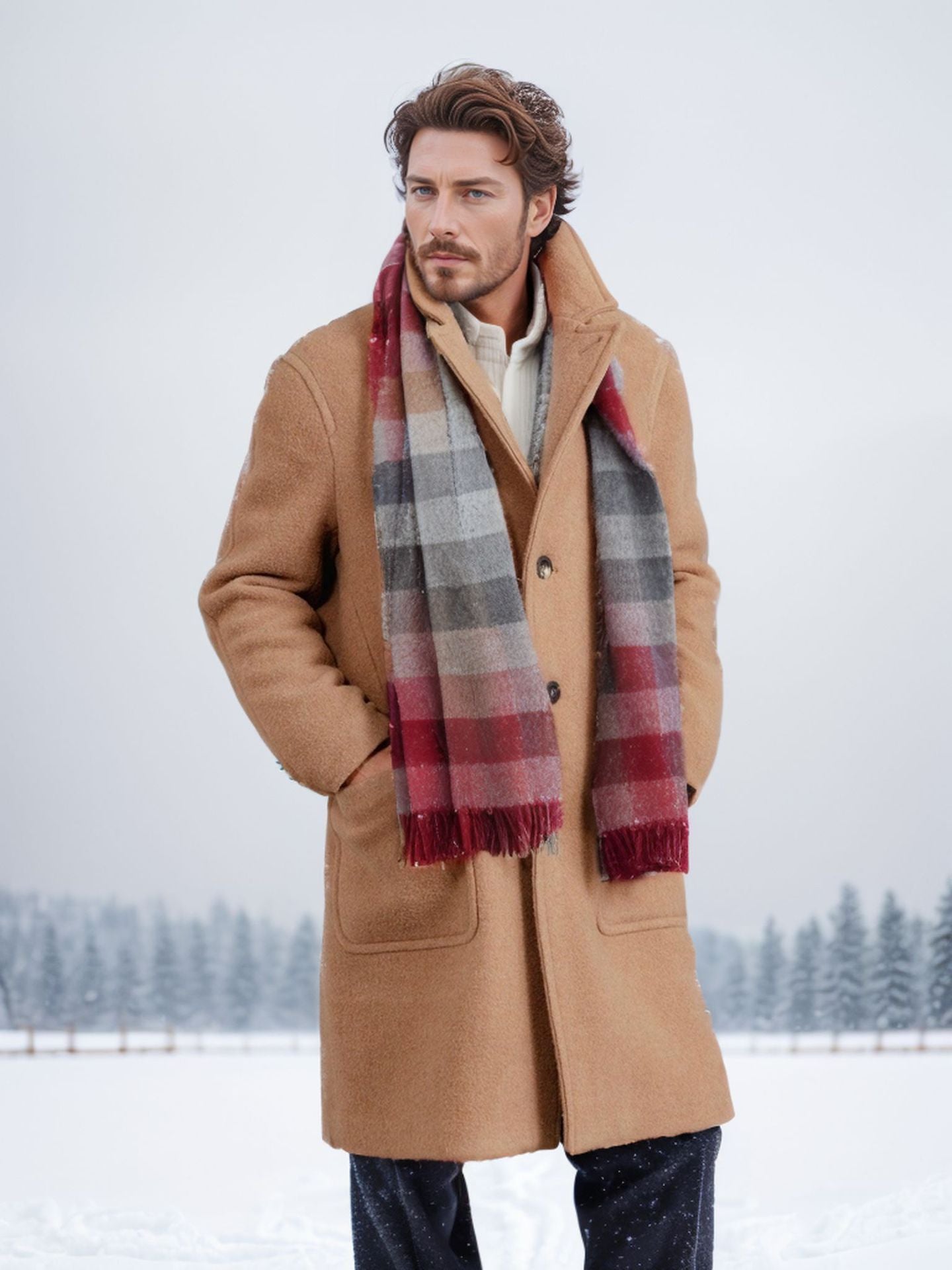 Elegant wool coat for men with double-breasted buttons and practical piped pockets Chic and Style