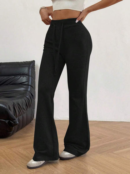Soft flared lounge pants for women with high waist and tie belt Chic and Style