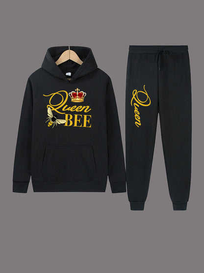 Dames Hoodie et pantalon de jogging Set avec design créatif "Queen Bee" Chic und Stil