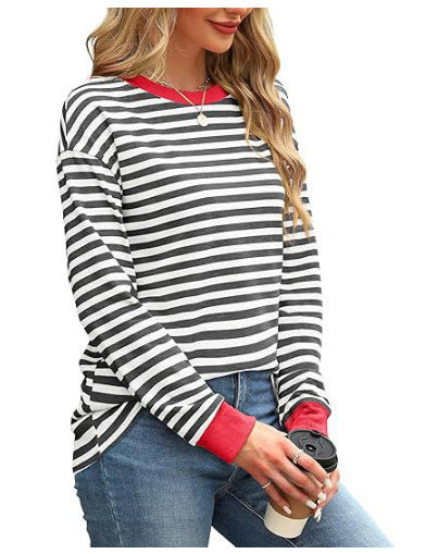 Dames Pull-over rayé décontracté à col rond Chic und Stil
