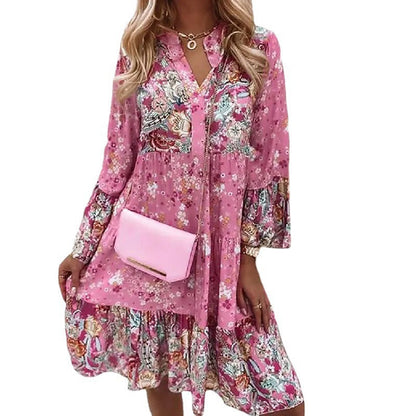 Robe tiered florale bohémienne pour femmes Chic und Stil
