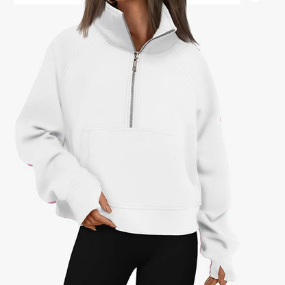 Casual women's pullover with short zipper and kangaroo pocket Chic and Style