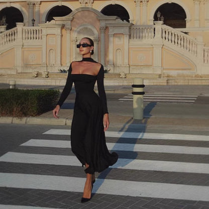 Robe maxi off-shoulder pour femmes avec manches longues et coupe élégante Chic und Stil
