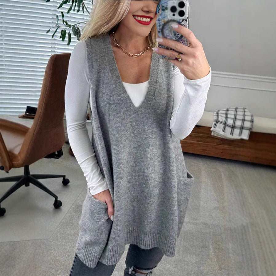 Dames Gilet en tricot confortable avec poches latérales Chic und Stil