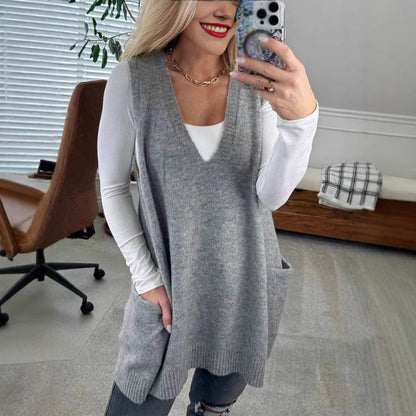 Dames Gilet en tricot confortable avec poches latérales Chic und Stil