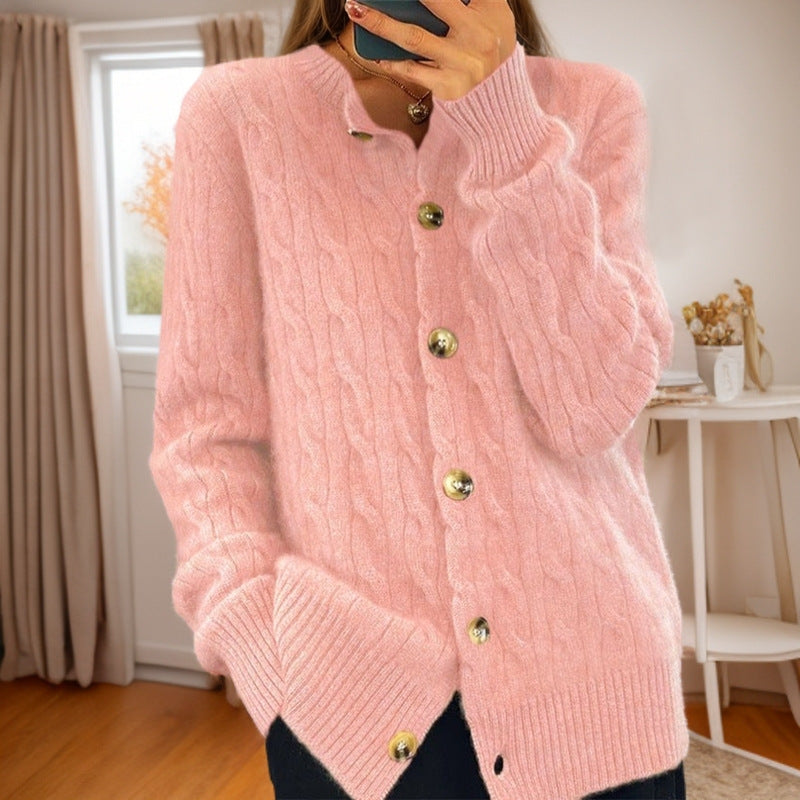 Cashmere jacket for women with button closure and structured twisted pattern Chic und Stil