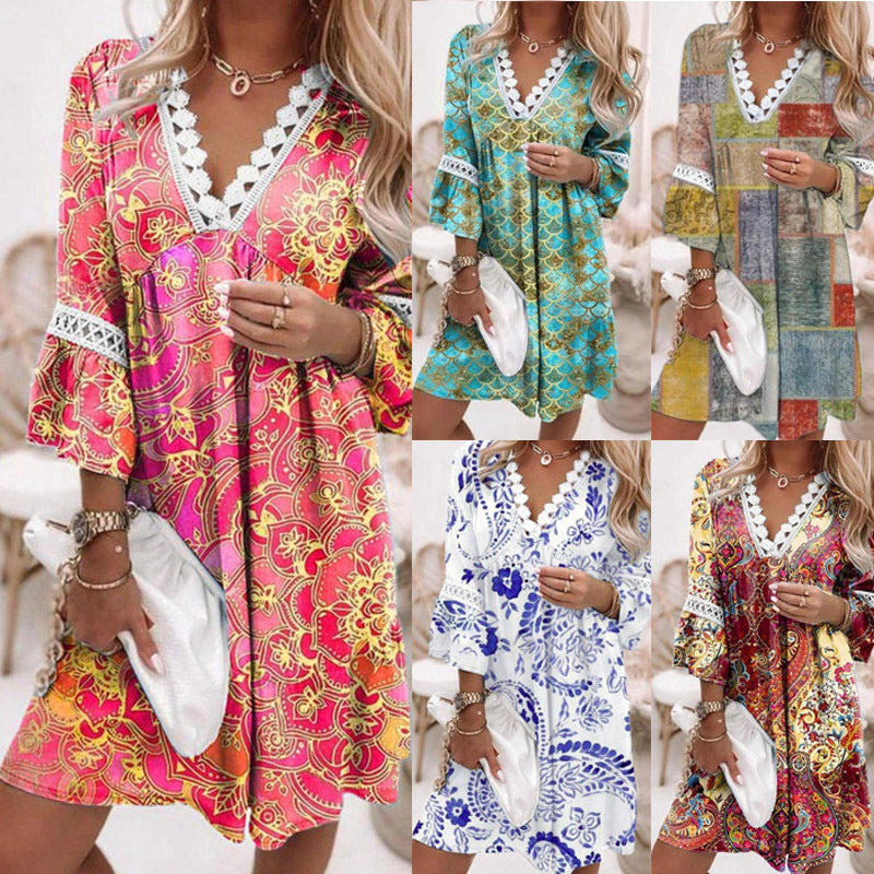 Robe décontractée pour femmes avec décolleté en V et détails volants Chic und Stil