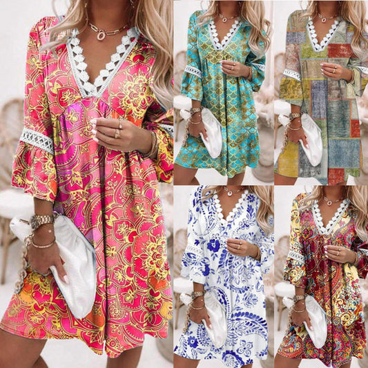 Robe décontractée pour femmes avec décolleté en V et détails volants Chic und Stil