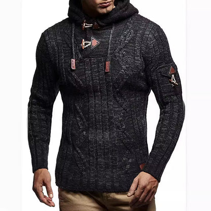 Pull en gros tricot pour hommes avec capuche et détails de lacets décoratifs Chic und Stil