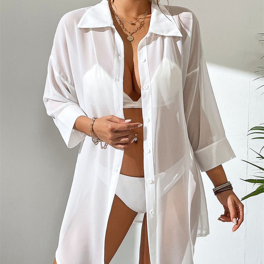 Dames Chemisier de bain long en transparent Chic und Stil