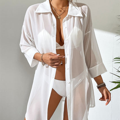 Dames Chemisier de bain long en transparent Chic und Stil