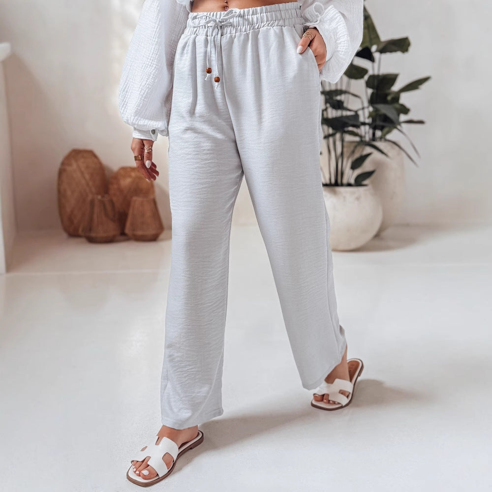 Ladies Comfortable linen pants with elastic waistband and side pockets Chic and Style
