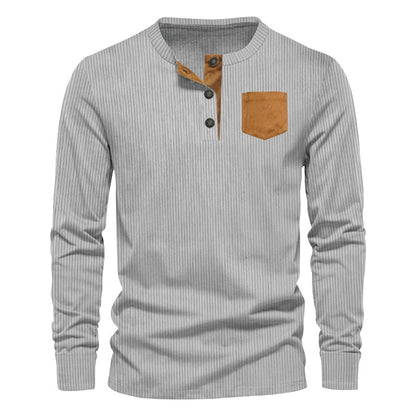 Homme T-shirt Henley à manches longues avec design en rib cordé et poche poitrine pratique Chic und Stil