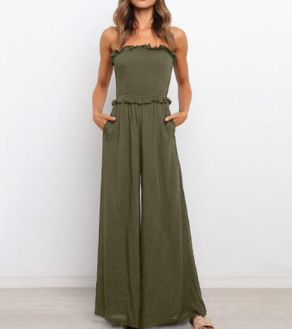 Salopette sans bretelles pour femmes avec jambe large et bordure à volants Chic und Stil